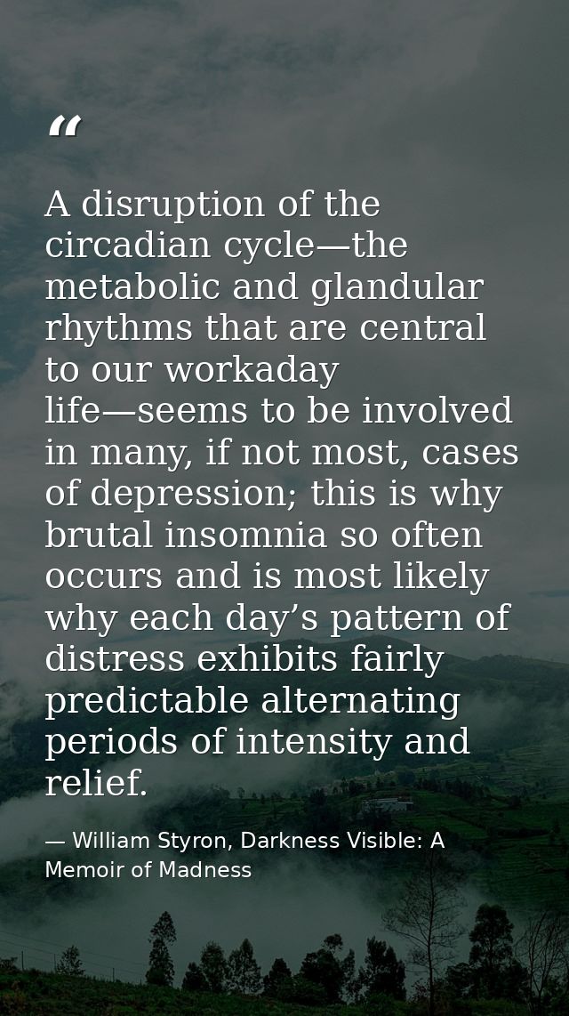A disruption of the circadian cycle—the metabolic and glandular rhythms that are central to our workaday life—seems to b — William Styron, Darkness Visible: A Memoir of Madness