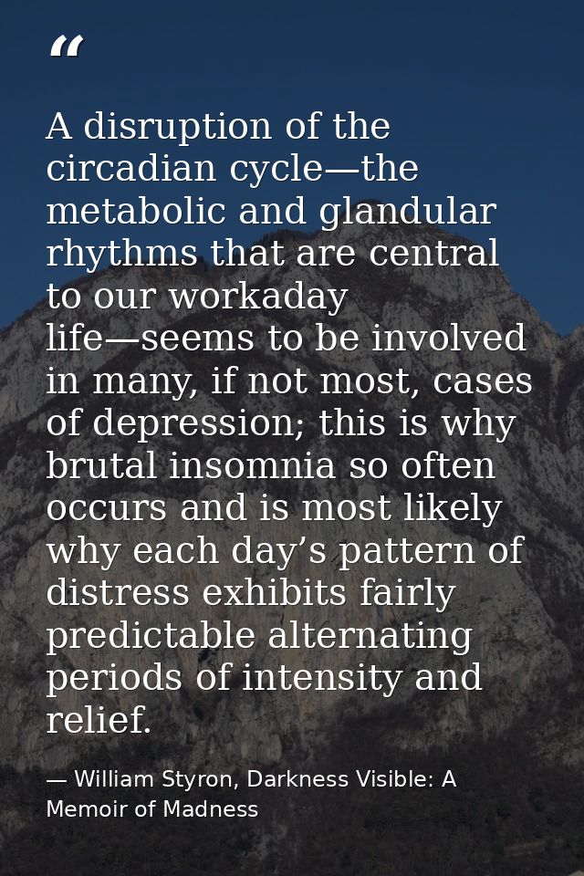 A disruption of the circadian cycle—the metabolic and glandular rhythms that are central to our workaday life—seems to b — William Styron, Darkness Visible: A Memoir of Madness