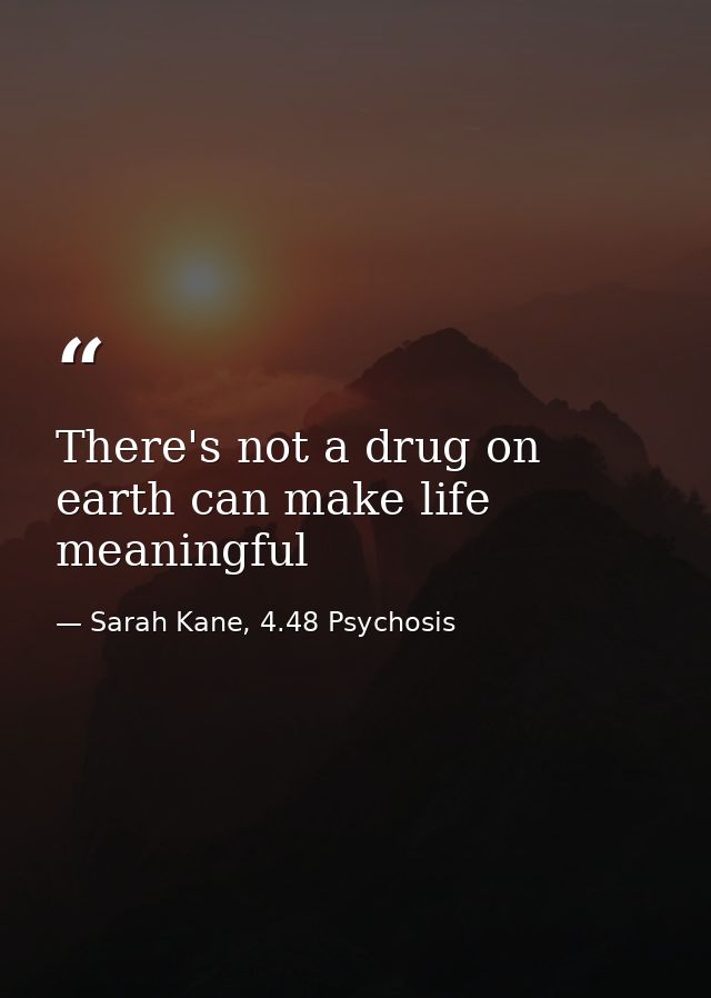 There's not a drug on earth can make life meaningful — Sarah Kane, 4.48 Psychosis