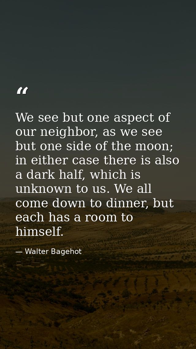 We see but one aspect of our neighbor, as we see but one side of the moon; in either case there is also a dark half, whi — Walter Bagehot