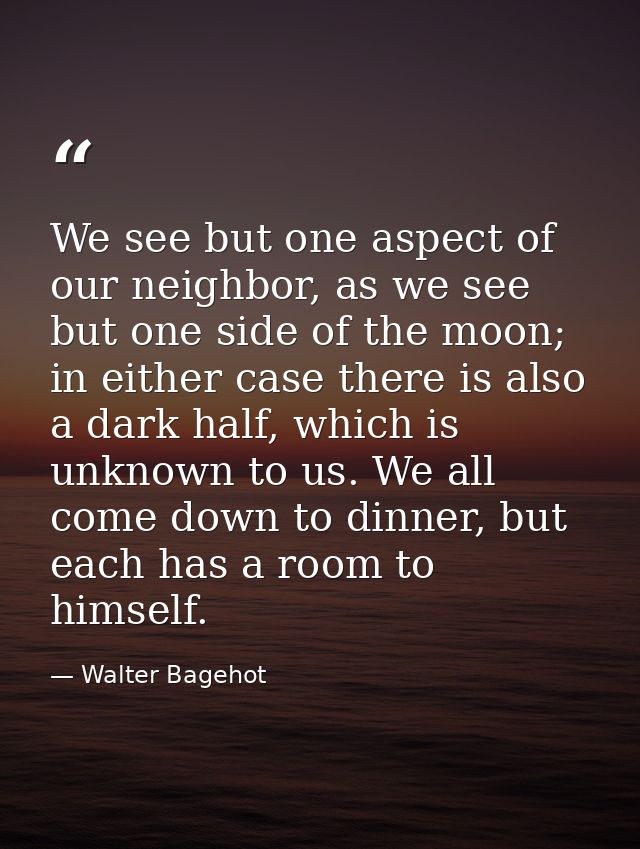 We see but one aspect of our neighbor, as we see but one side of the moon; in either case there is also a dark half, whi — Walter Bagehot