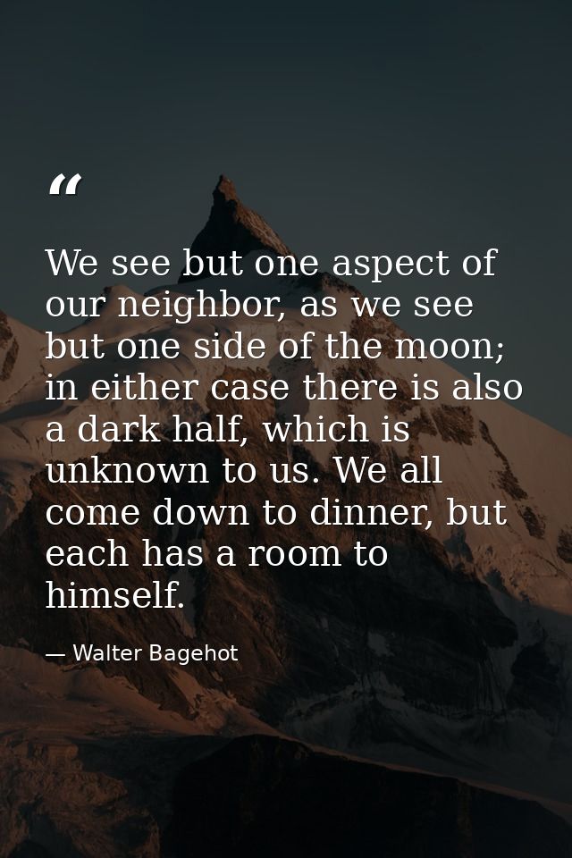 We see but one aspect of our neighbor, as we see but one side of the moon; in either case there is also a dark half, whi — Walter Bagehot