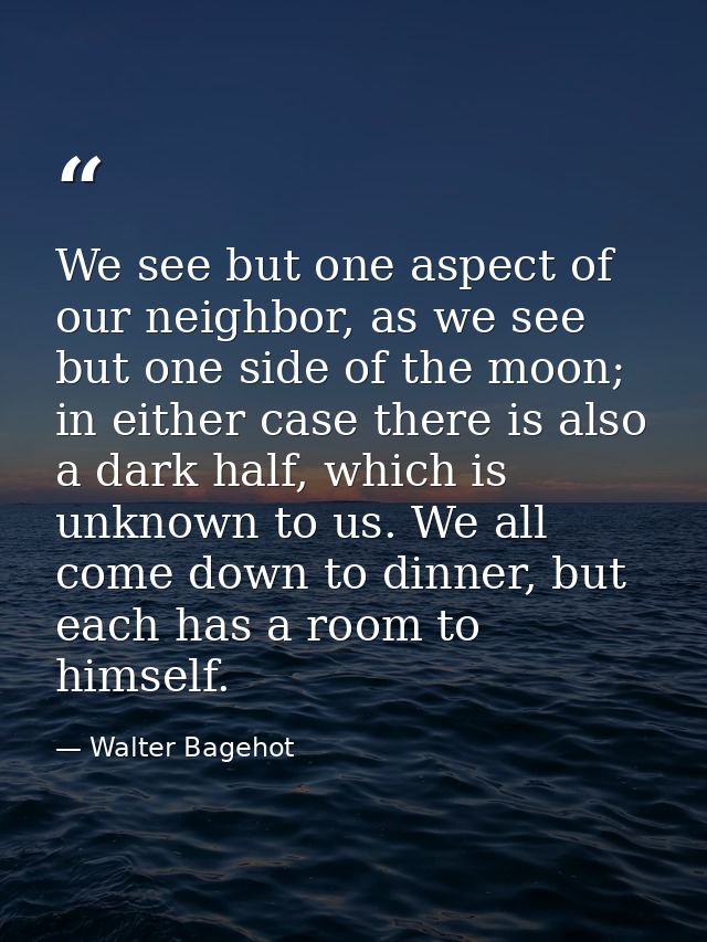 We see but one aspect of our neighbor, as we see but one side of the moon; in either case there is also a dark half, whi — Walter Bagehot