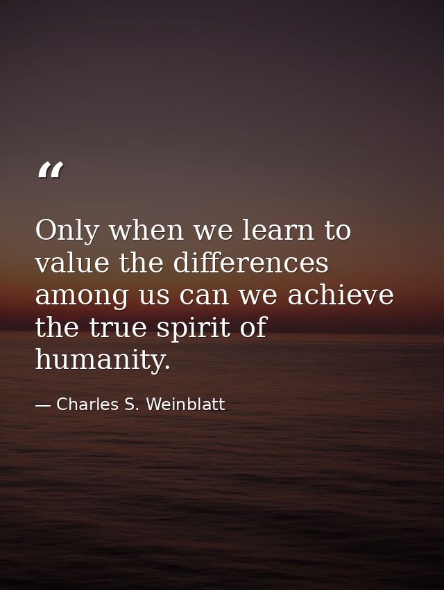 Only when we learn to value the differences among us can we achieve the true spirit of humanity. — Charles S. Weinblatt