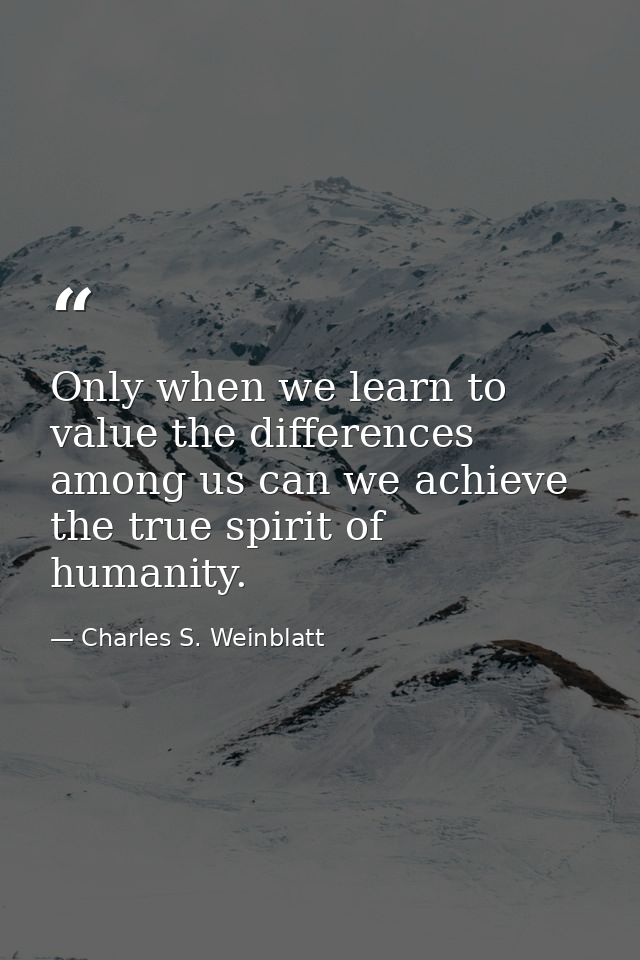Only when we learn to value the differences among us can we achieve the true spirit of humanity. — Charles S. Weinblatt