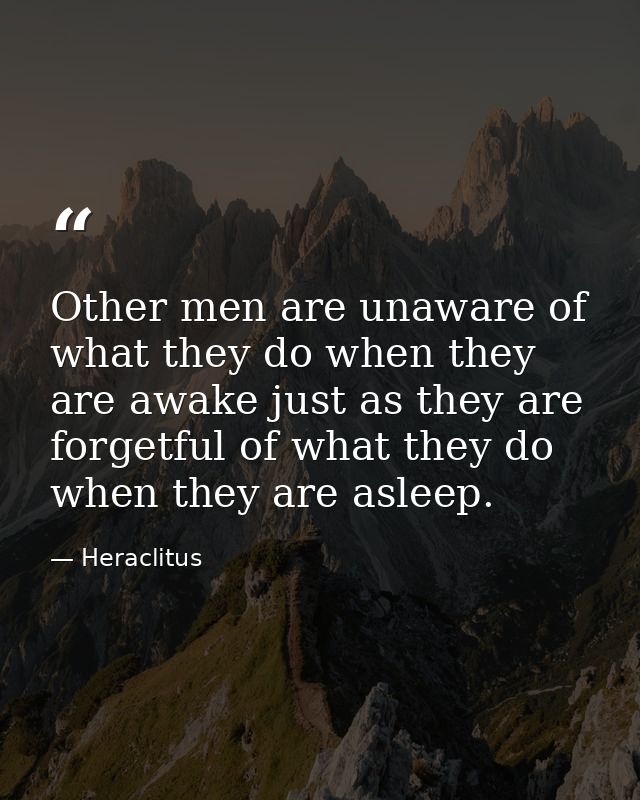 Other men are unaware of what they do when they are awake just as they are forgetful of what they do when they are aslee — Heraclitus