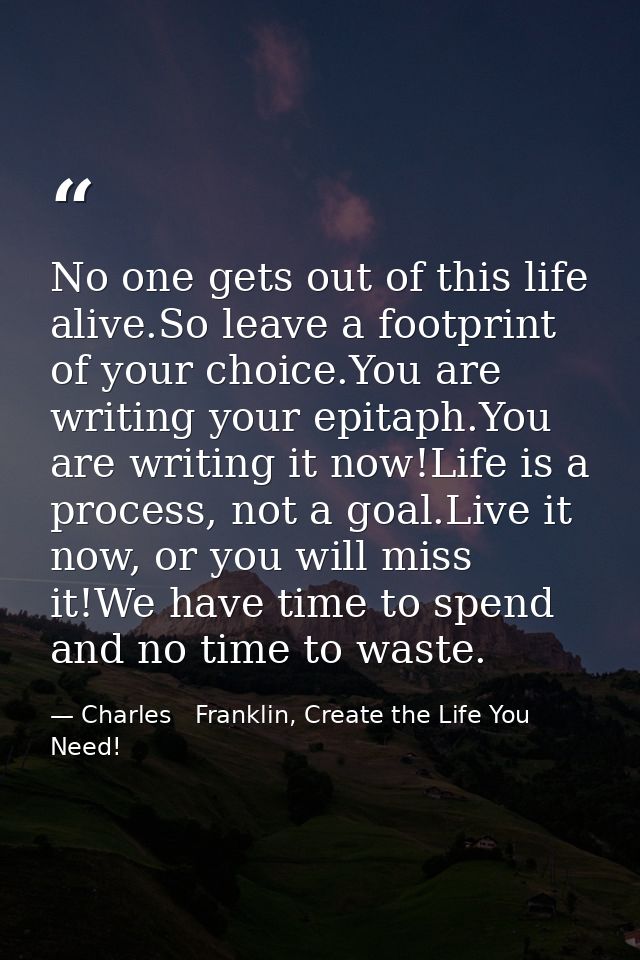 No one gets out of this life alive.So leave a footprint of your choice.You are writing your epitaph.You are writing it n — Charles   Franklin, Create the Life You Need!
