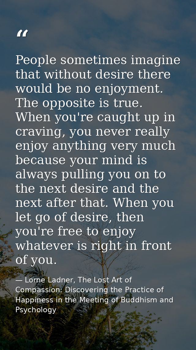 People sometimes imagine that without desire there would be no enjoyment. The opposite is true. When you're caught up in — Lorne Ladner, The Lost Art of Compassion: Discovering the Practice of Happiness in the Meeting of Buddhism and Psychology
