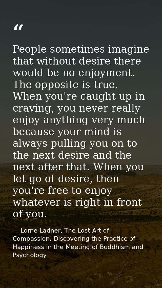People sometimes imagine that without desire there would be no enjoyment. The opposite is true. When you're caught up in — Lorne Ladner, The Lost Art of Compassion: Discovering the Practice of Happiness in the Meeting of Buddhism and Psychology