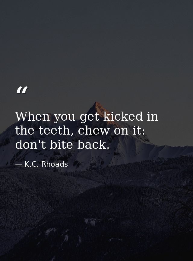 When you get kicked in the teeth, chew on it: don't bite back. — K.C. Rhoads