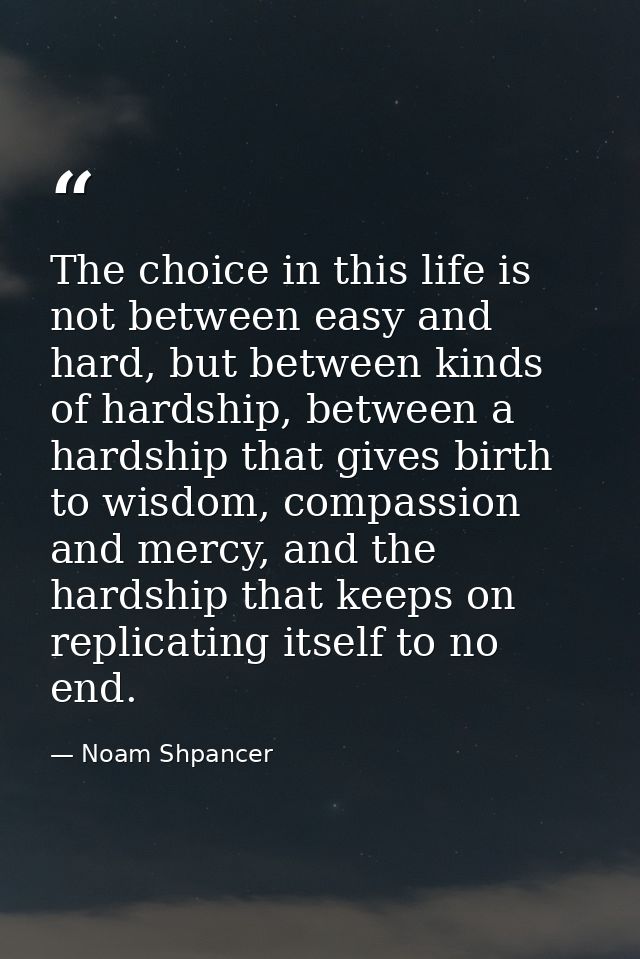 The choice in this life is not between easy and hard, but between kinds of hardship, between a hardship that gives birth — Noam Shpancer