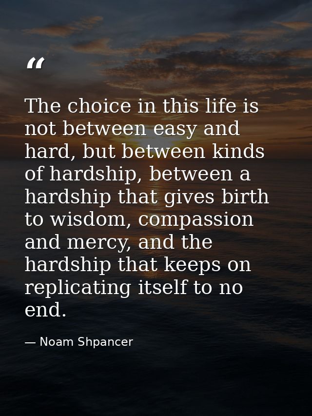 The choice in this life is not between easy and hard, but between kinds of hardship, between a hardship that gives birth — Noam Shpancer