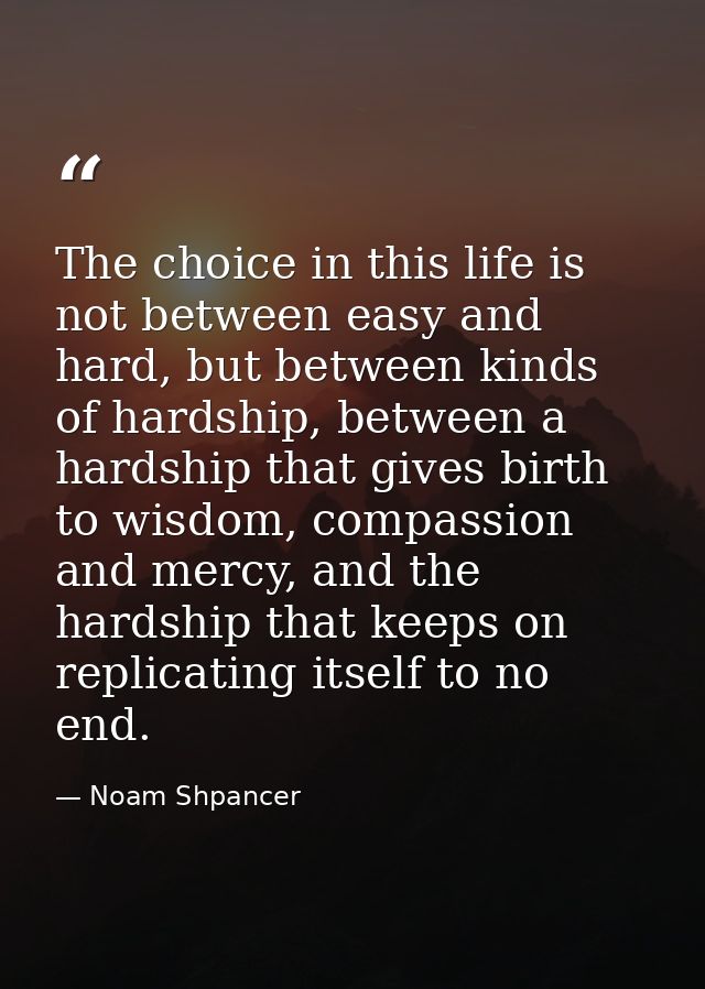 The choice in this life is not between easy and hard, but between kinds of hardship, between a hardship that gives birth — Noam Shpancer