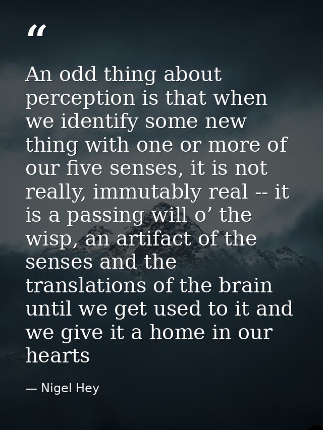 An odd thing about perception is that when we identify some new thing with one or more of our five senses, it is not rea — Nigel Hey