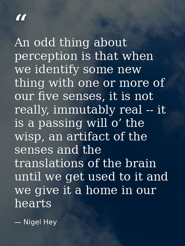 An odd thing about perception is that when we identify some new thing with one or more of our five senses, it is not rea — Nigel Hey