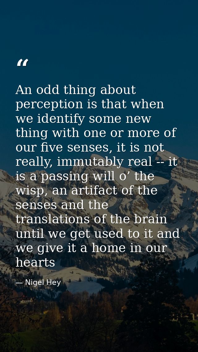 An odd thing about perception is that when we identify some new thing with one or more of our five senses, it is not rea — Nigel Hey