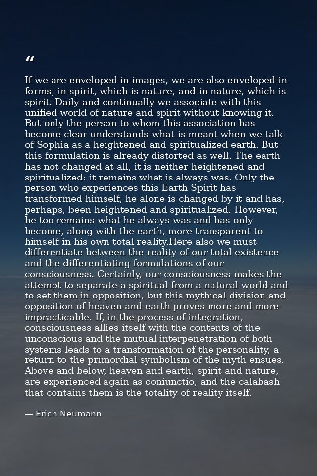If we are enveloped in images, we are also enveloped in forms, in spirit, which is nature, and in nature, which is spiri — Erich Neumann
