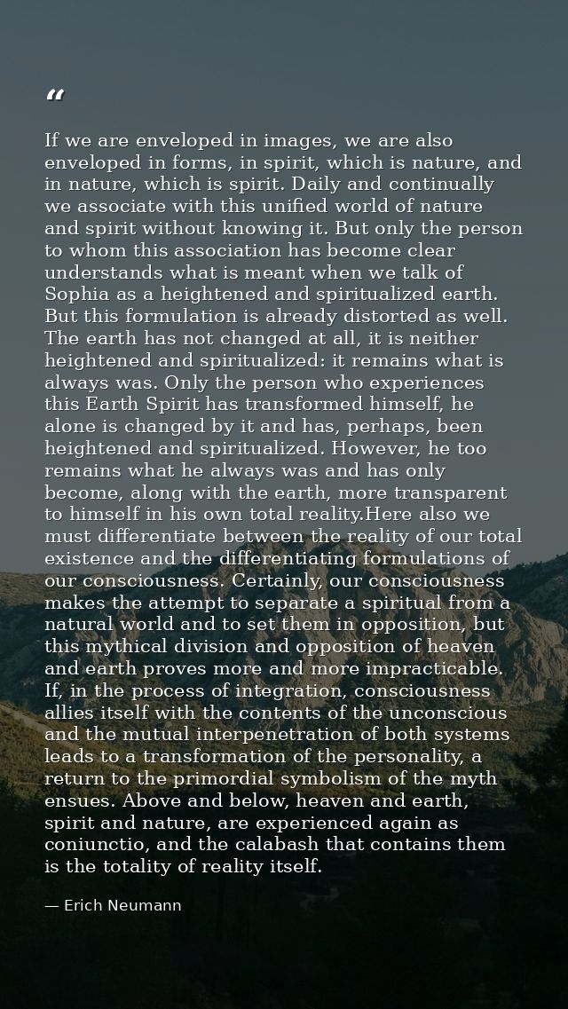 If we are enveloped in images, we are also enveloped in forms, in spirit, which is nature, and in nature, which is spiri — Erich Neumann