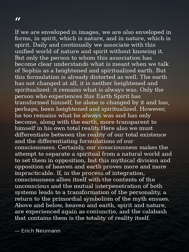 If we are enveloped in images, we are also enveloped in forms, in spirit, which is nature, and in nature, which is spiri — Erich Neumann