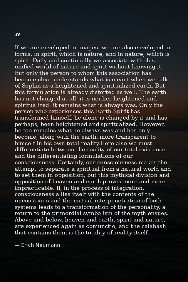 If we are enveloped in images, we are also enveloped in forms, in spirit, which is nature, and in nature, which is spiri — Erich Neumann