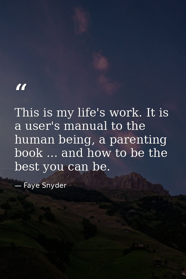 This is my life's work. It is a user's manual to the human being, a parenting book ... and how to be the best you can be — Faye Snyder