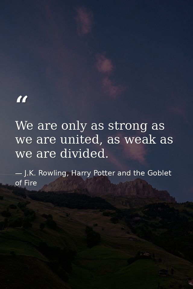 We are only as strong as we are united, as weak as we are divided. — J.K. Rowling, Harry Potter and the Goblet of Fire