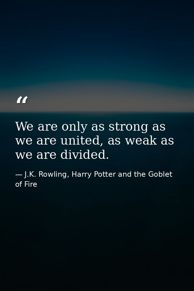 We are only as strong as we are united, as weak as we are divided. — J.K. Rowling, Harry Potter and the Goblet of Fire