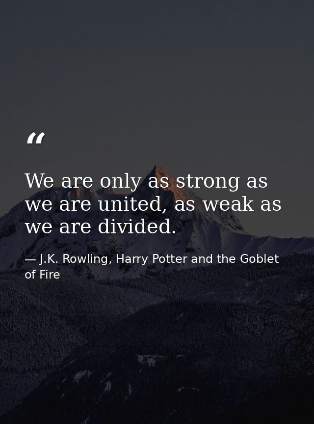 We are only as strong as we are united, as weak as we are divided. — J.K. Rowling, Harry Potter and the Goblet of Fire