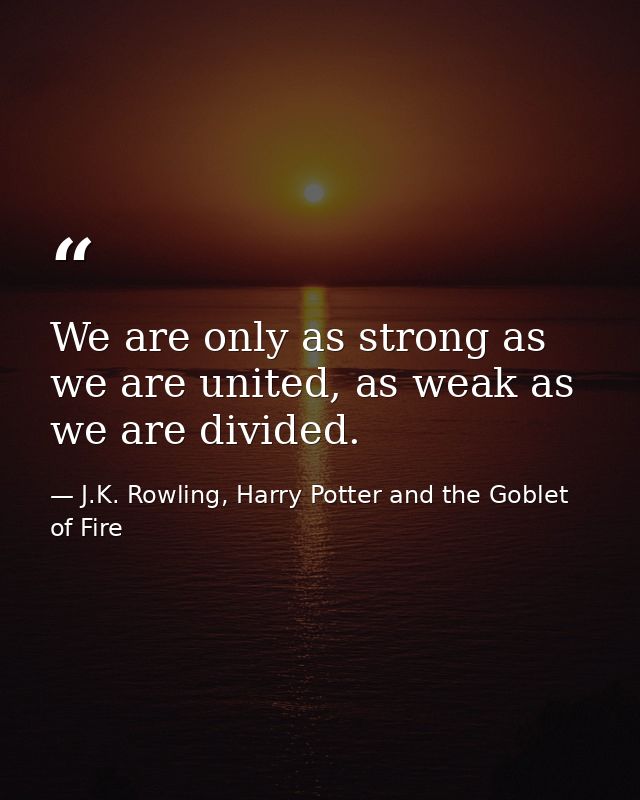 We are only as strong as we are united, as weak as we are divided. — J.K. Rowling, Harry Potter and the Goblet of Fire