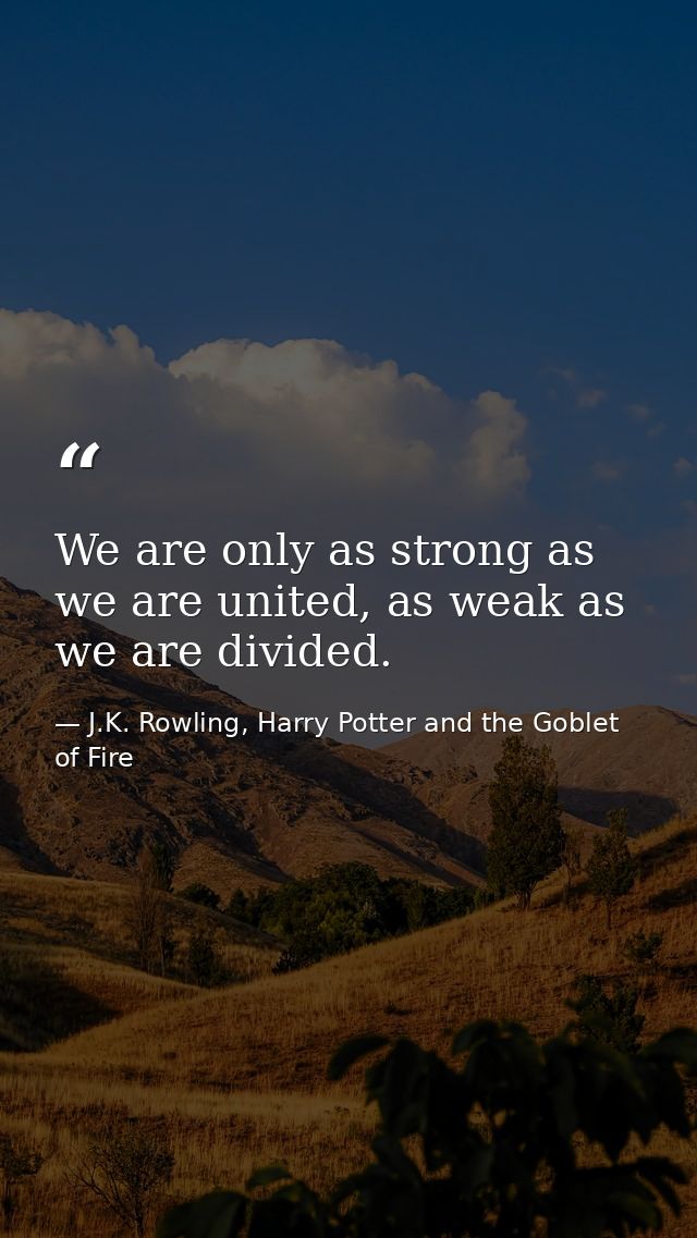 We are only as strong as we are united, as weak as we are divided. — J.K. Rowling, Harry Potter and the Goblet of Fire