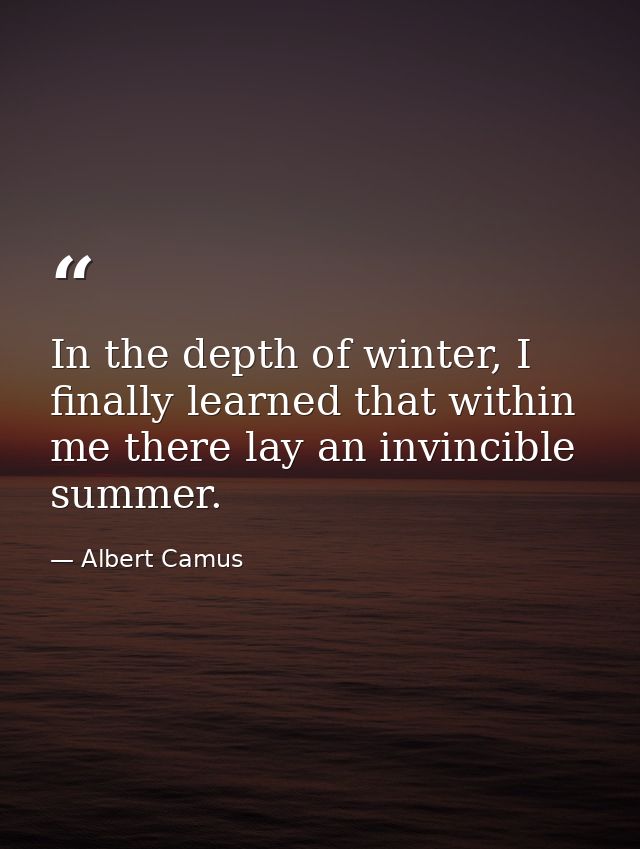 In the depth of winter, I finally learned that within me there lay an invincible summer. — Albert Camus