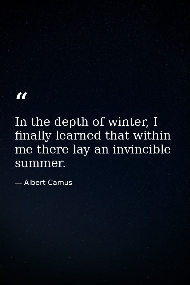 In the depth of winter, I finally learned that within me there lay an invincible summer. — Albert Camus