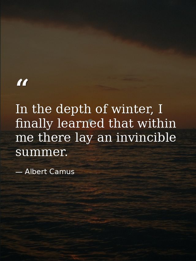 In the depth of winter, I finally learned that within me there lay an invincible summer. — Albert Camus