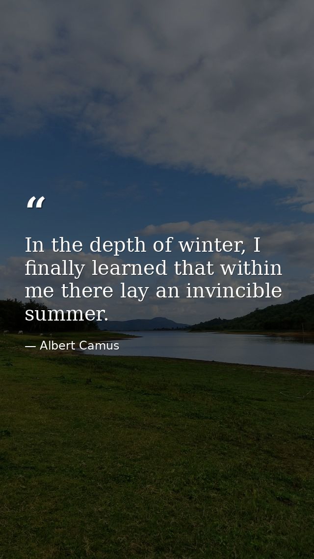 In the depth of winter, I finally learned that within me there lay an invincible summer. — Albert Camus