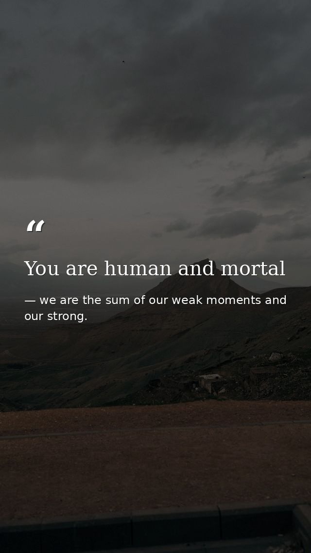 You are human and mortal — we are the sum of our weak moments and our strong.
