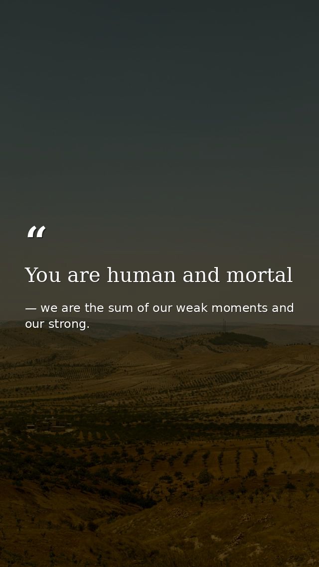 You are human and mortal — we are the sum of our weak moments and our strong.