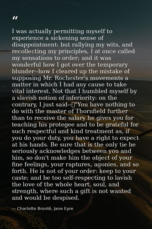 I was actually permitting myself to experience a sickening sense of disappointment: but rallying my wits, and recollecti — Charlotte Brontë, Jane Eyre
