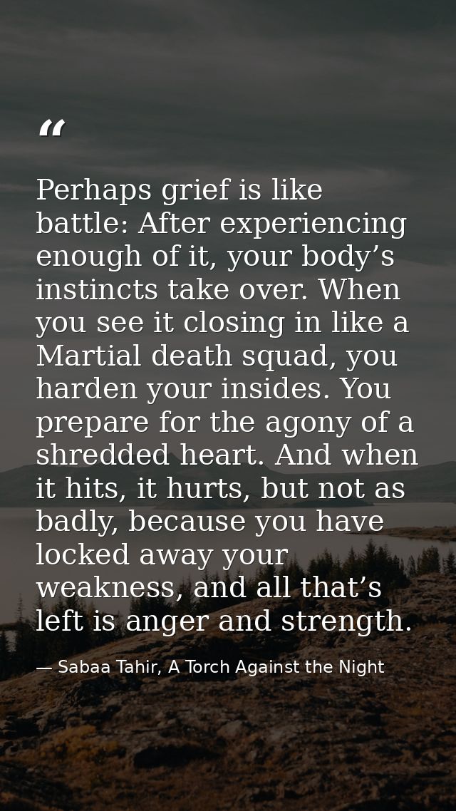 Perhaps grief is like battle: After experiencing enough of it, your body’s instincts take over. When you see it closing  — Sabaa Tahir, A Torch Against the Night