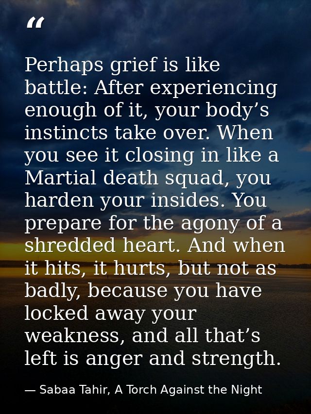 Perhaps grief is like battle: After experiencing enough of it, your body’s instincts take over. When you see it closing  — Sabaa Tahir, A Torch Against the Night