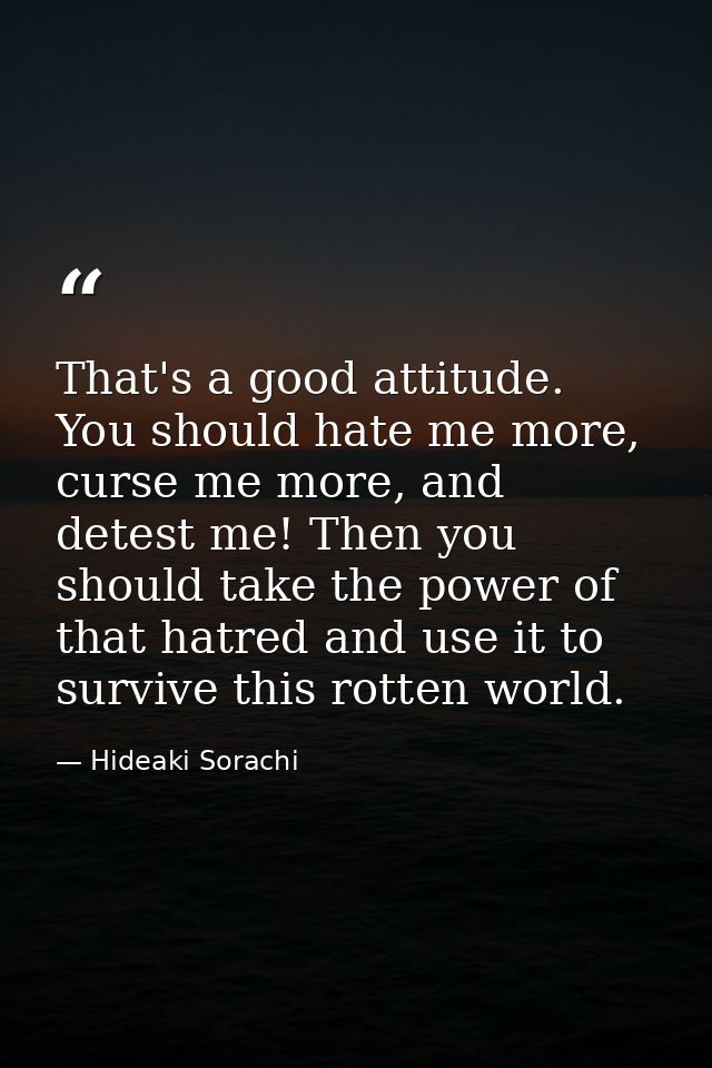 That's a good attitude. You should hate me more, curse me more, and detest me! Then you should take the power of that ha — Hideaki Sorachi