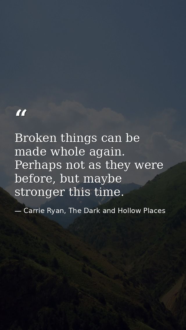 Broken things can be made whole again. Perhaps not as they were before, but maybe stronger this time. — Carrie Ryan, The Dark and Hollow Places