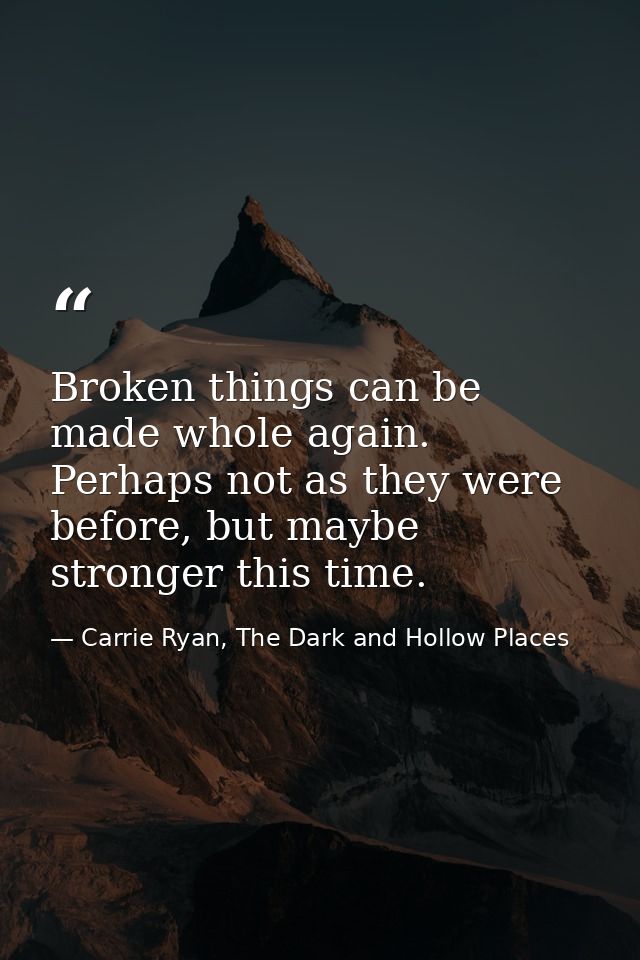 Broken things can be made whole again. Perhaps not as they were before, but maybe stronger this time. — Carrie Ryan, The Dark and Hollow Places