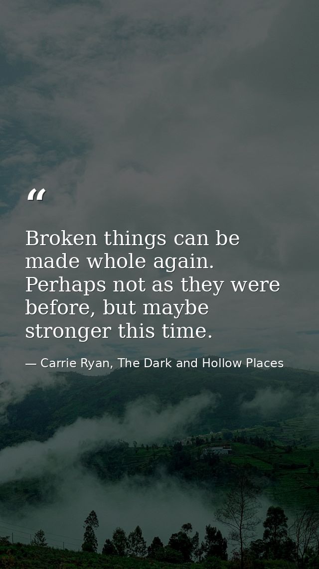 Broken things can be made whole again. Perhaps not as they were before, but maybe stronger this time. — Carrie Ryan, The Dark and Hollow Places
