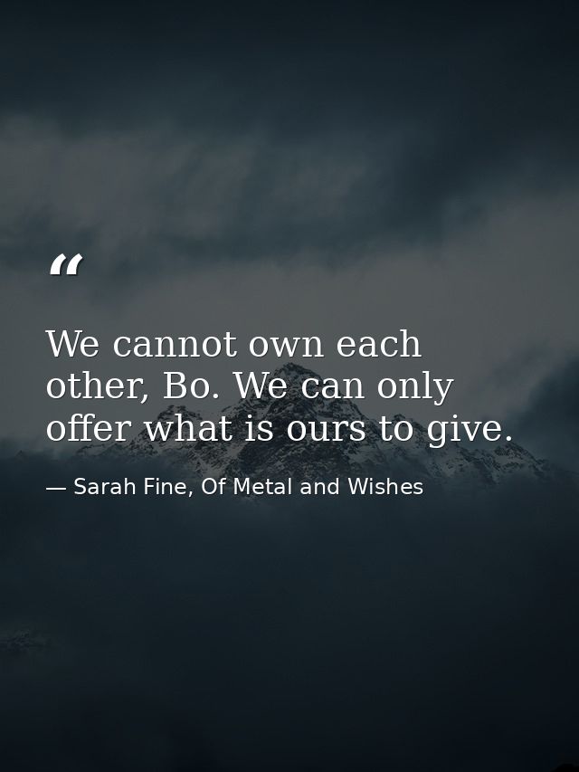 We cannot own each other, Bo. We can only offer what is ours to give. — Sarah Fine, Of Metal and Wishes