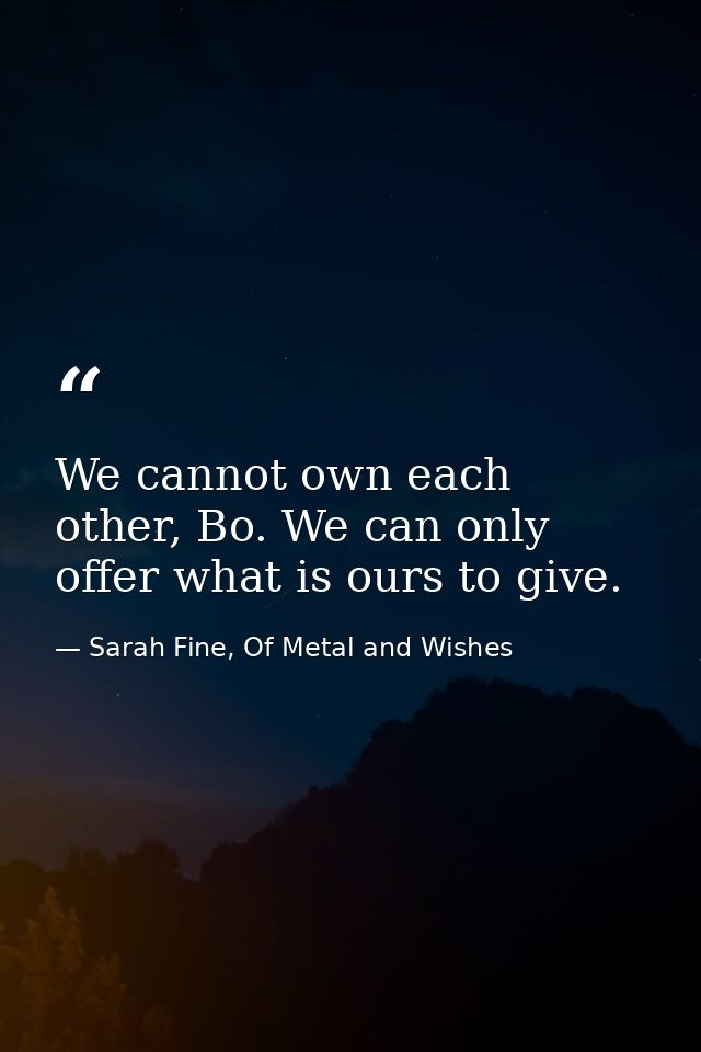 We cannot own each other, Bo. We can only offer what is ours to give. — Sarah Fine, Of Metal and Wishes