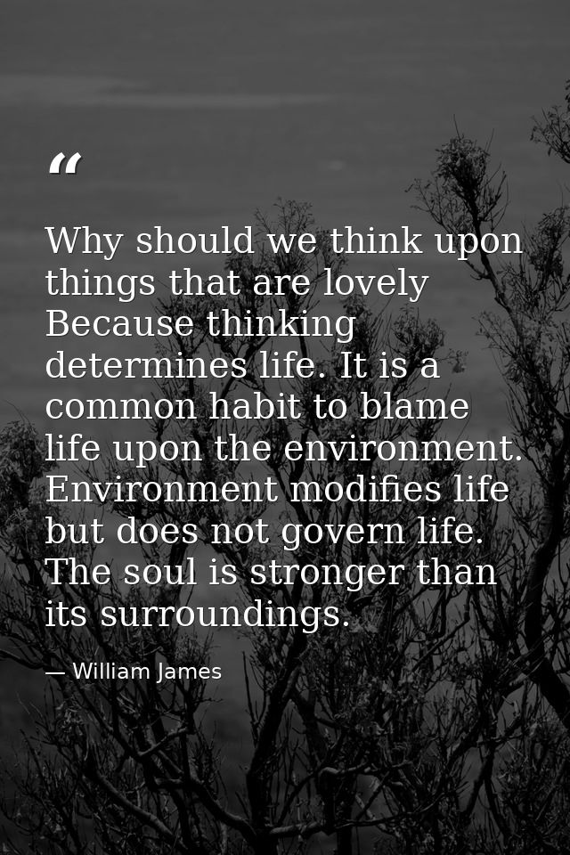 Why should we think upon things that are lovely Because thinking determines life. It is a common habit to blame life upo — William James