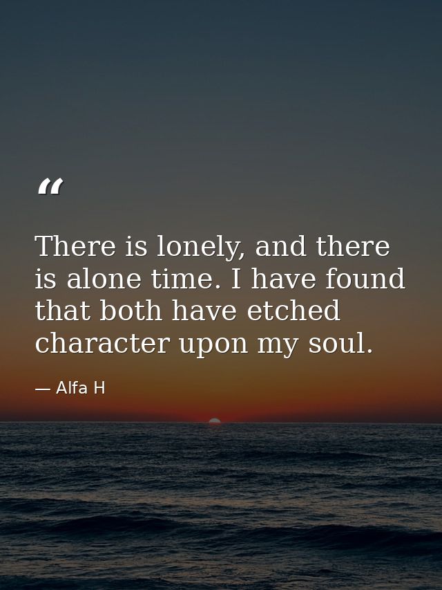 There is lonely, and there is alone time. I have found that both have etched character upon my soul. — Alfa H