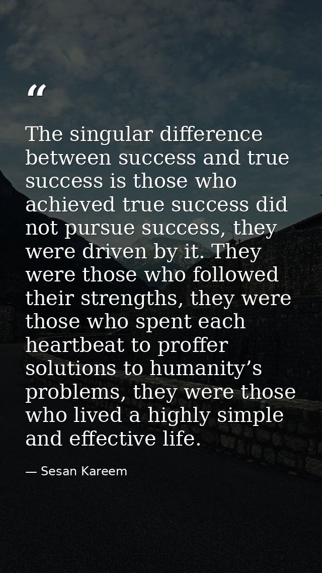 The singular difference between success and true success is those who achieved true success did not pursue success, they — Sesan Kareem