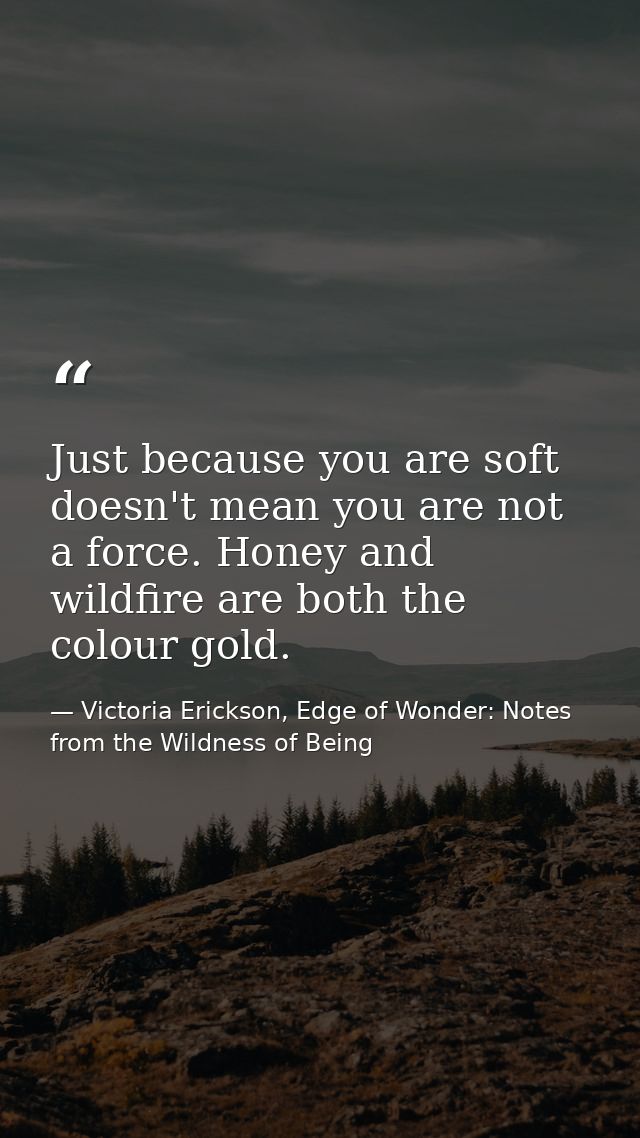 Just because you are soft doesn't mean you are not a force. Honey and wildfire are both the colour gold. — Victoria Erickson, Edge of Wonder: Notes from the Wildness of Being
