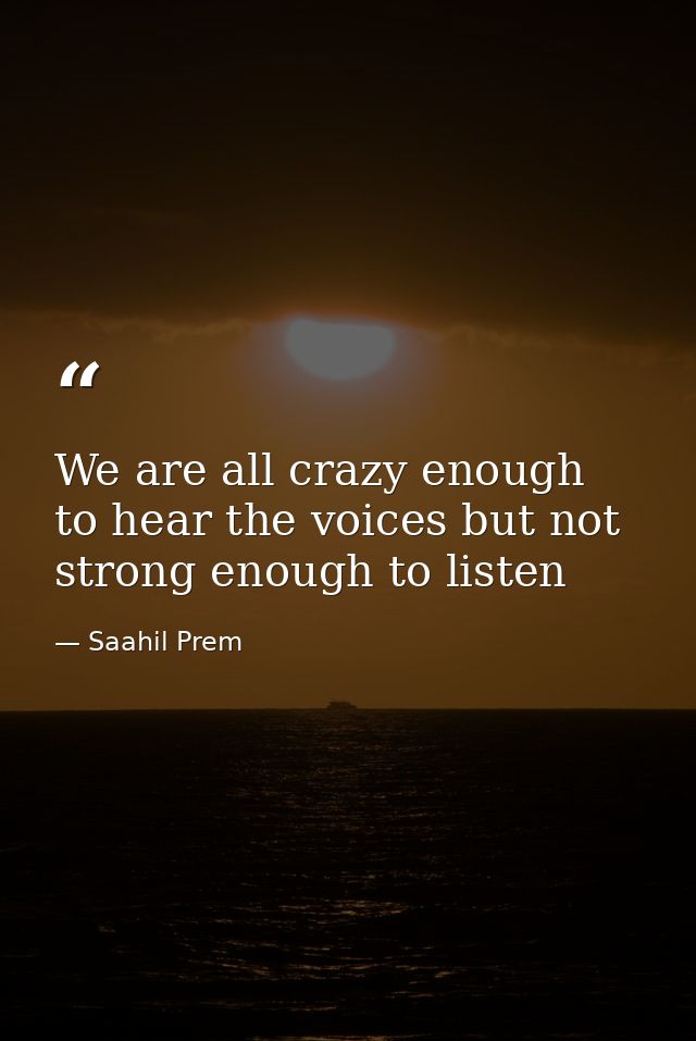 We are all crazy enough to hear the voices but not strong enough to listen — Saahil Prem